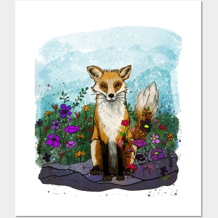 Fox and Flowers Posters and Art